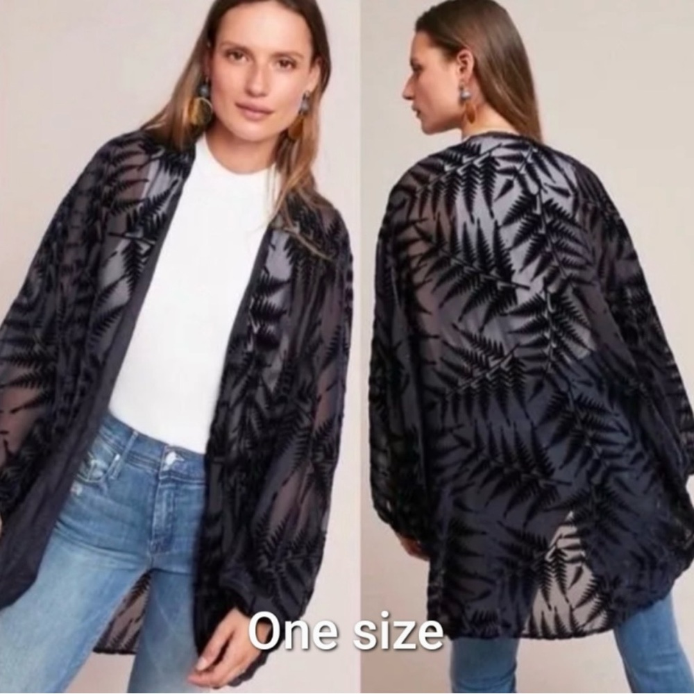 Anthropologie Black Burnout Velvet Sheer Fern Wrap… (One Size)